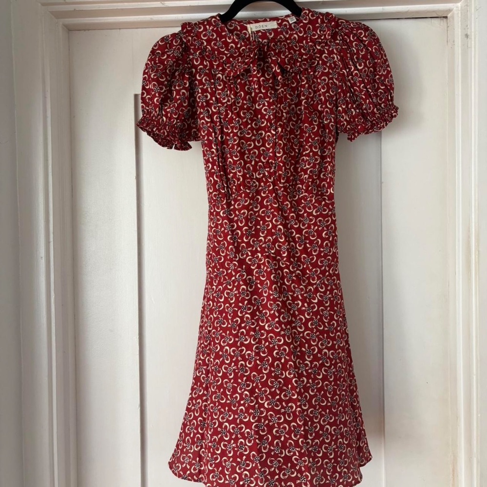 Doên Evienne Dress -- Ameline Ditsy Red Silk Bow Dress,  sz s - Picture 8 of 8